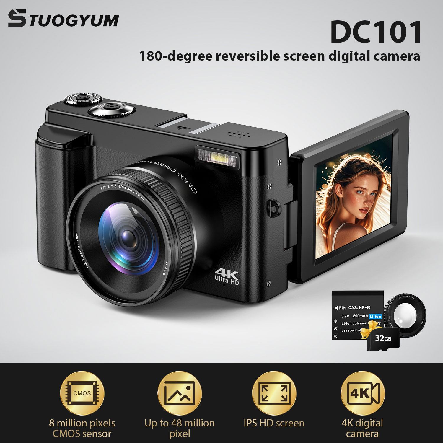 STUOGYUM 4K Vlogging Camera,48 - Beauty Makeup Camera ulasan dan harga